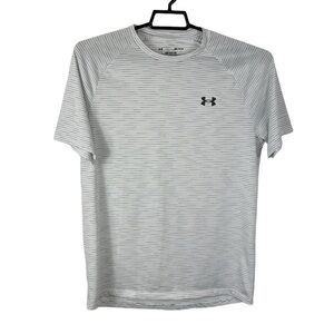 Under Armour Men's M The Tech Tee White Gray Stripe Performance Wear EUC